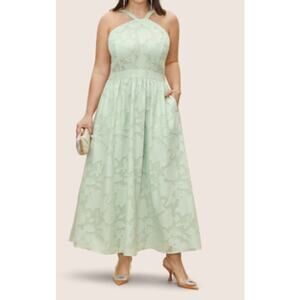 BLOOMCHIC 14-16 1X Plus Sage Green Abstract Shirred Pocket Dress NWT B71